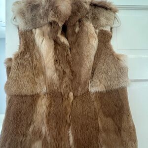 Elie Tahari Rabbit Fur Vest in Brown and Tan